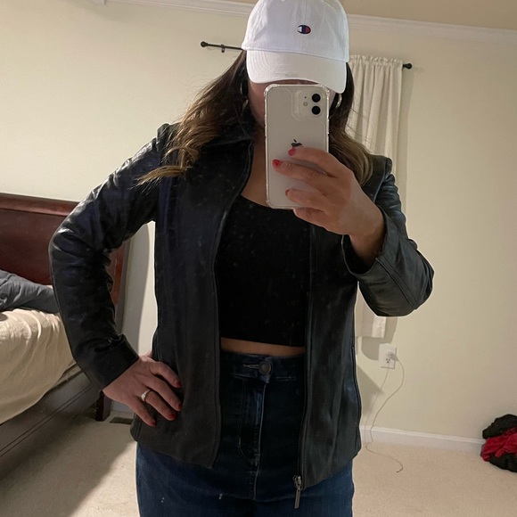 Nine West Black 100% Leather Jacket Women’s Size S - Picture 4 of 9